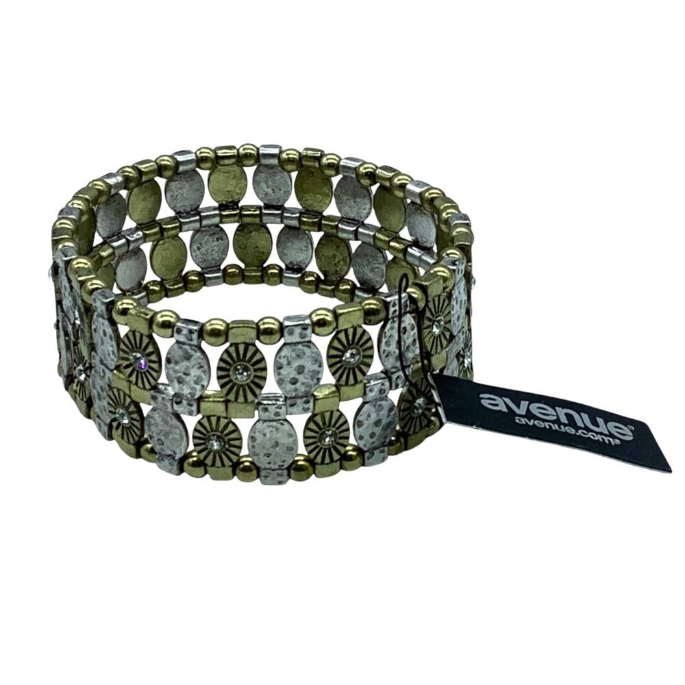 Avenue Gold Silver Tone Stretch‎ Bracelet Boho Trendy Accents One Size NEW NWT